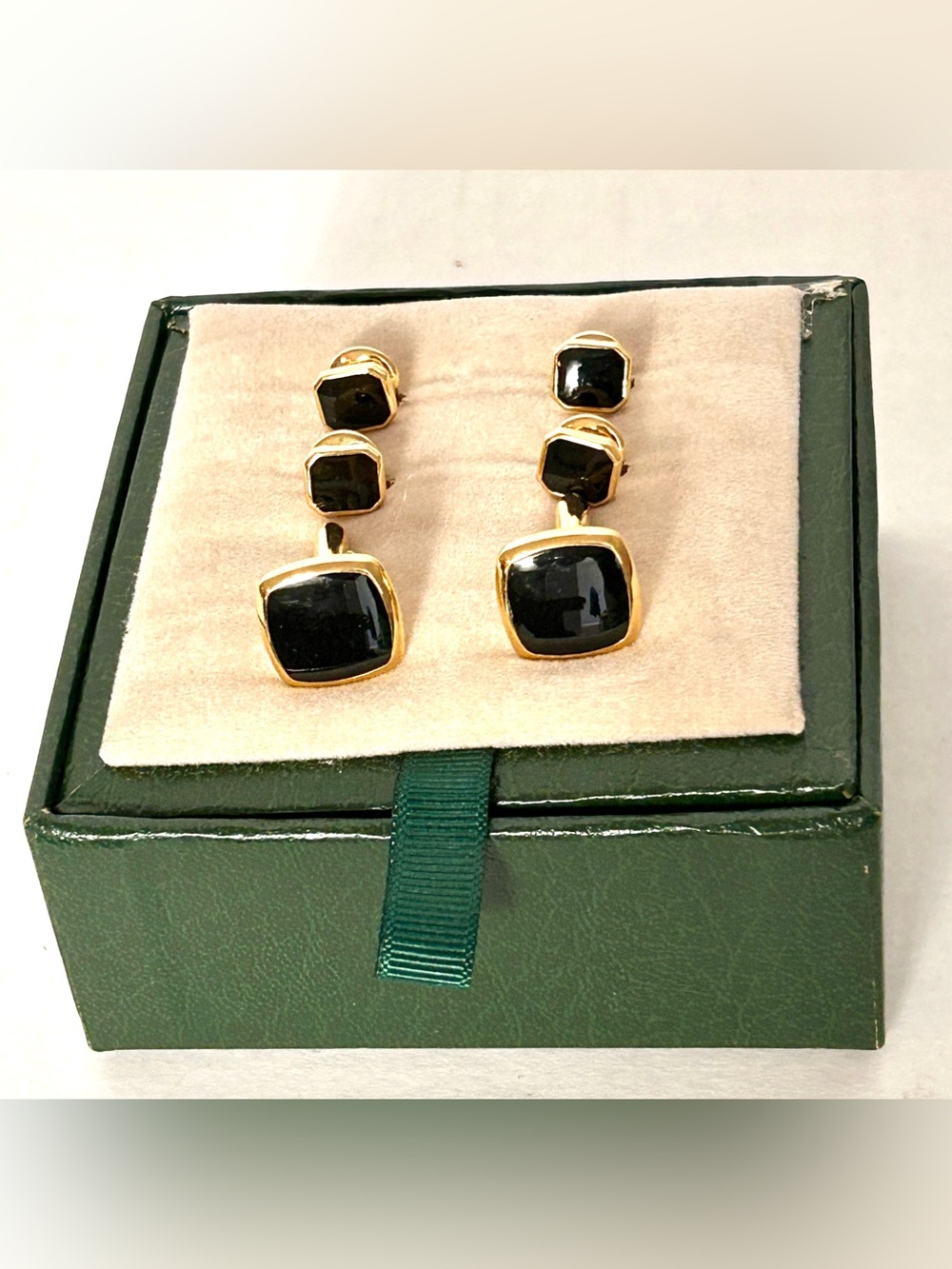 Vintage Black Stone Gold Tone Articulated Cufflinks Formal Mens